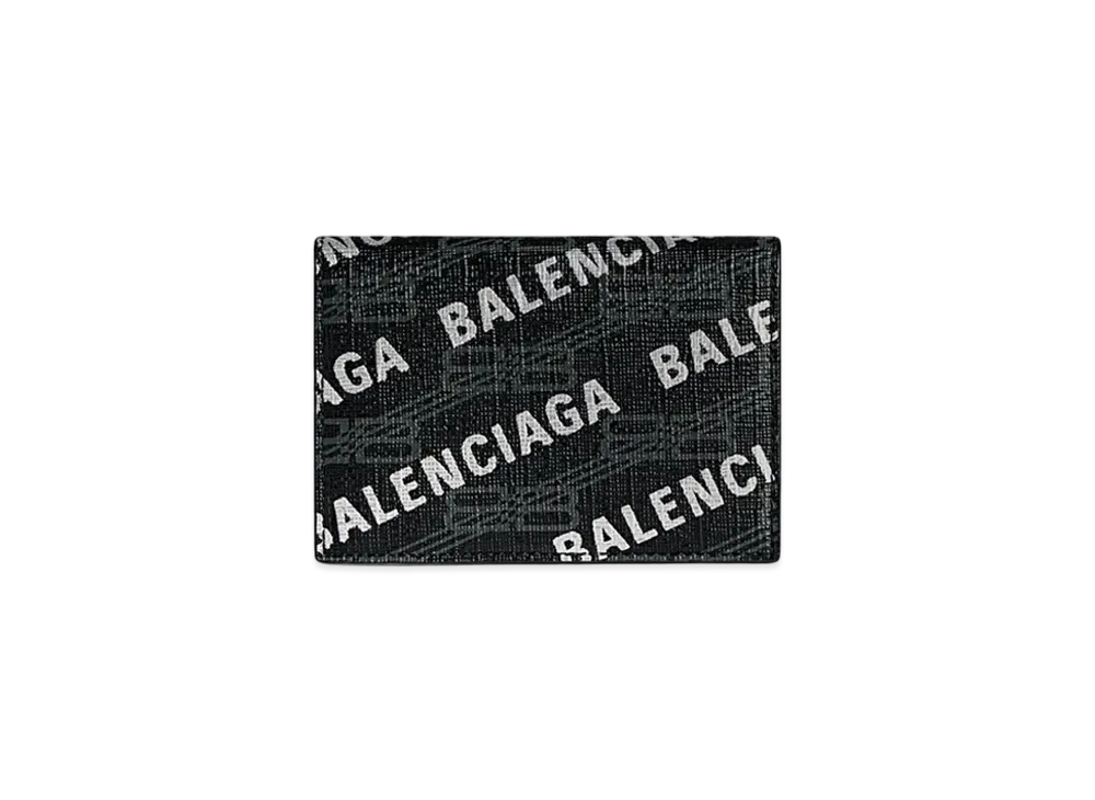 BALENCIAGA Signature Mini Wallet BB Monogram Coated Canvas Silver Print Allover Logo "Black/Grey"