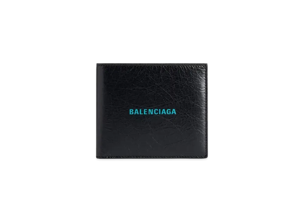 BALENCIAGA Cash Square Folded Coin Wallet Japan Exclusive "Black/Sky Blue"