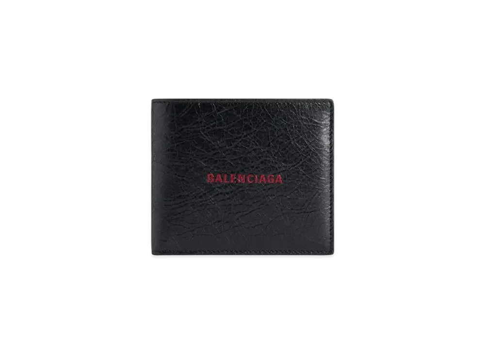 BALENCIAGA Cash Square Folded Coin Wallet Japan Exclusive "Black/Cherry Red"