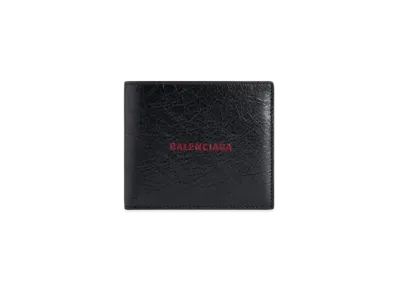 BALENCIAGA Cash Square Folded Coin Wallet Japan Exclusive "Black/Cherry Red"