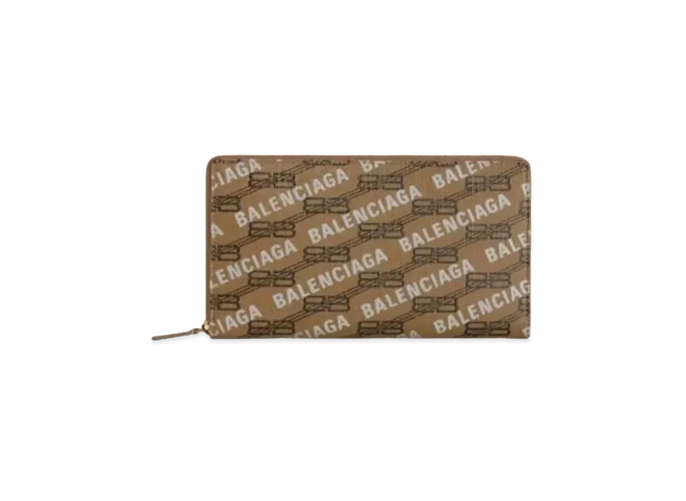 BALENCIAGA Signature Continental Wallet BB Monogram Coated Canvas & All Over Logo "Beige"