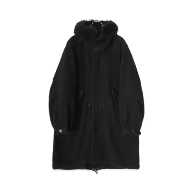 COMOLI Cashmere Military Hooded Coat "Black"
