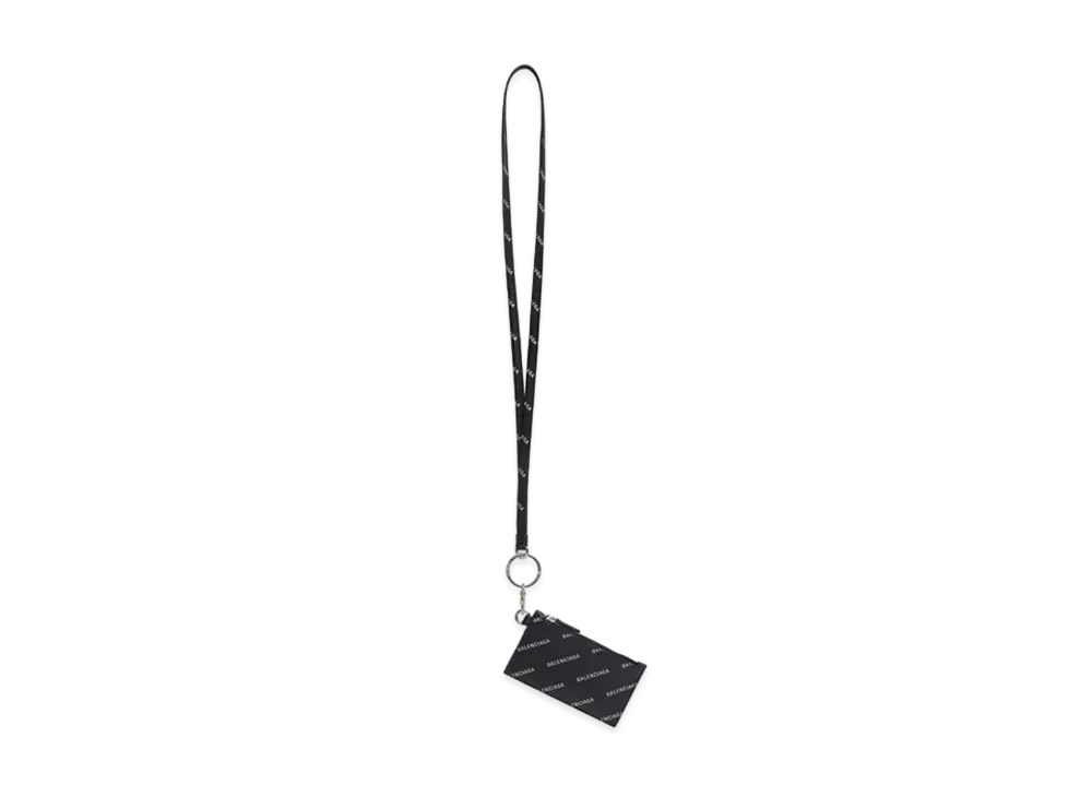BALENCIAGA Cash Card Case On Keychain Calfskin With Reflective Allover Logo "Black"