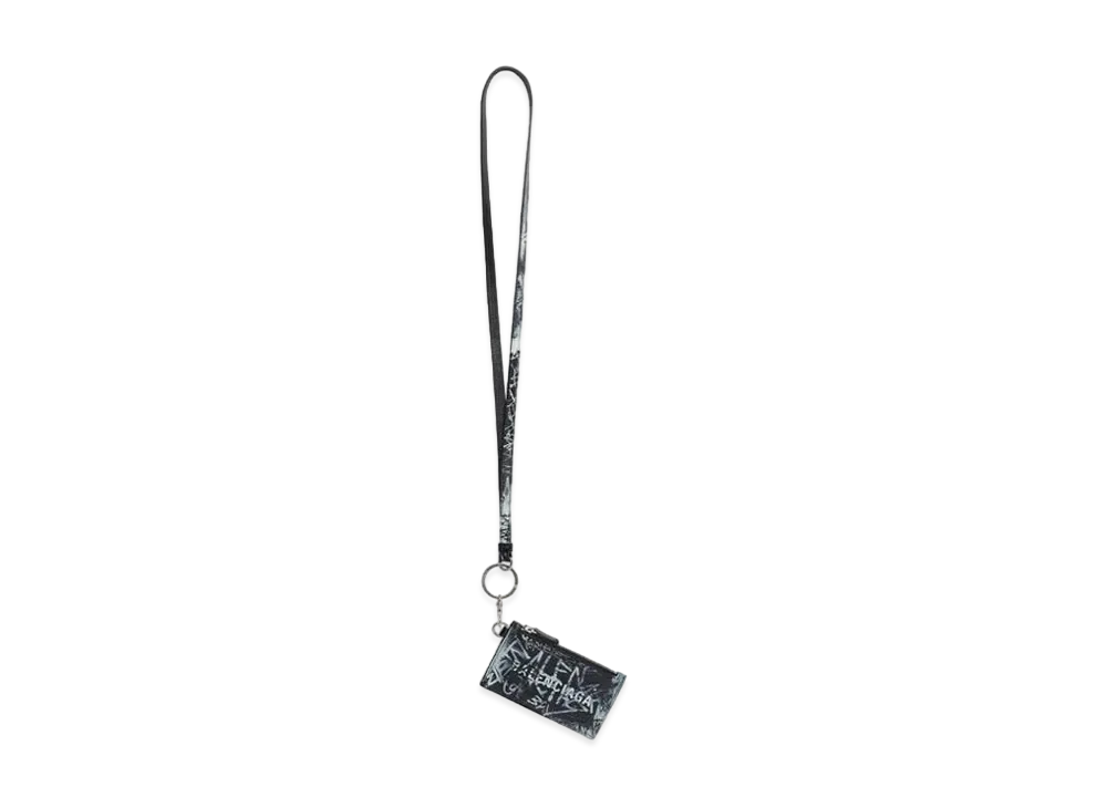 BALENCIAGA Cash Card Case On Keyring Graffiti "Black/White"