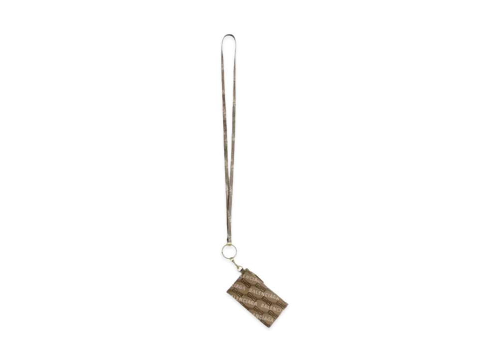 BALENCIAGA Signature Card Case on Keychain BB Monogram Coated Canvas All Over Logo "Beige"