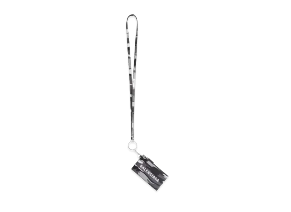 BALENCIAGA Cash Key Ring Card Case Camouflage Print "Gray"