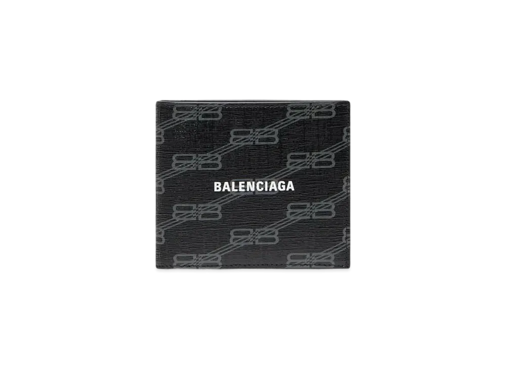 BALENCIAGA Signature Square Folded Wallet BB Monogram Coated Canvas "Black/Grey"
