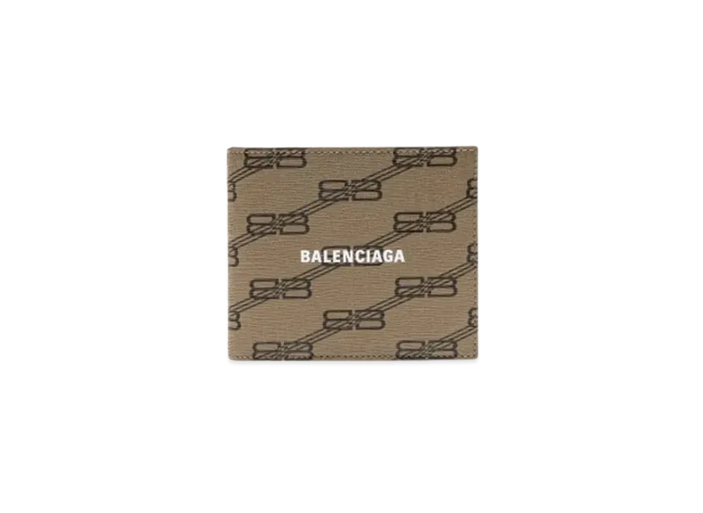 BALENCIAGA Signature Square Fold Wallet BB Monogram Coated Canvas "Beige"