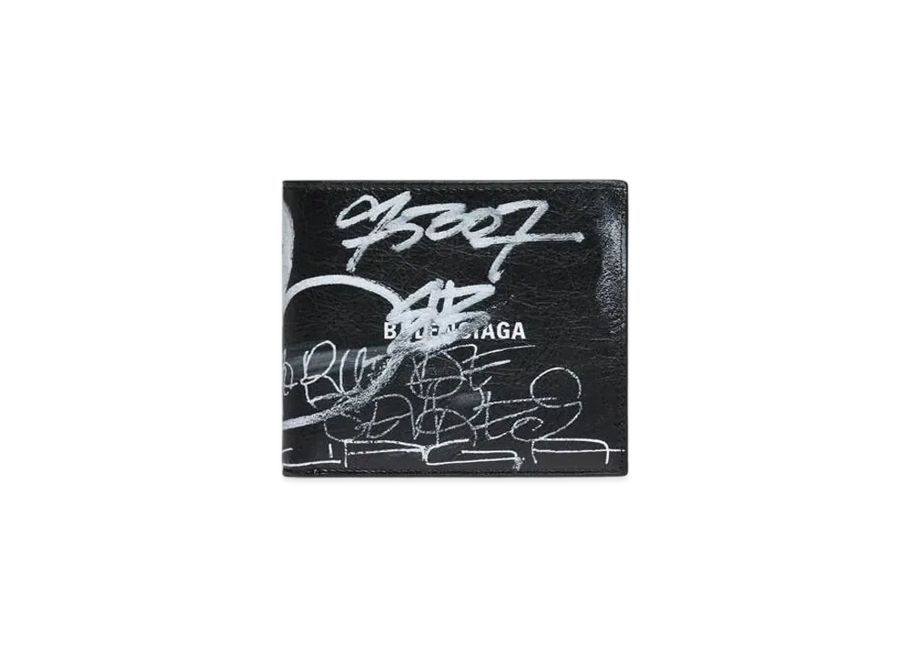 バレンシアガ キャッシュ スクエア フォールドウォレット グラフィティ "ブラック/ホワイト" 594549210LH1090