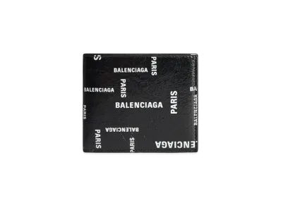 BALENCIAGA Cash Square Folded Wallet Bal Paris Allover Arena Lambskin "Black/White"