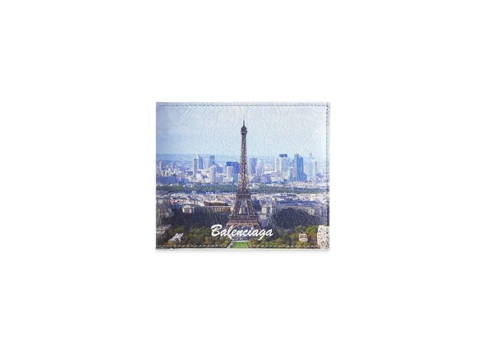 BALENCIAGA Cash Square Folded Wallet in Paris Cityscape Postcard Printed Arena Lambskin "Multicolor"