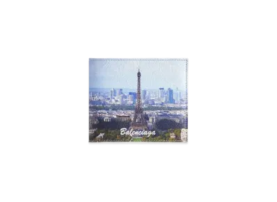 BALENCIAGA Cash Square Folded Wallet in Paris Cityscape Postcard Printed Arena Lambskin "Multicolor"