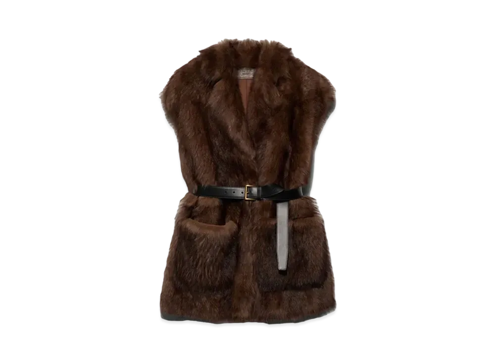 PRADA Women's Belted Shearling Vest "Dark Brown"