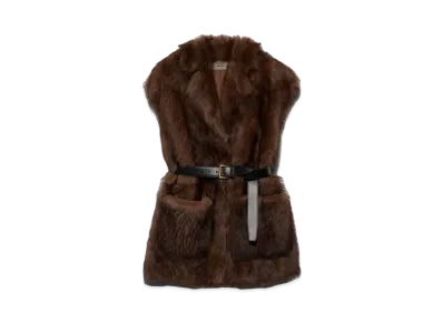 PRADA Women's Belted Shearling Vest "Dark Brown"