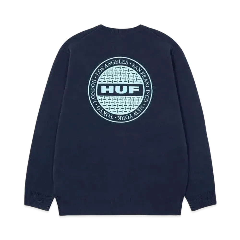 HUF Winter 24 Manhole Crew Sweater "Navy"