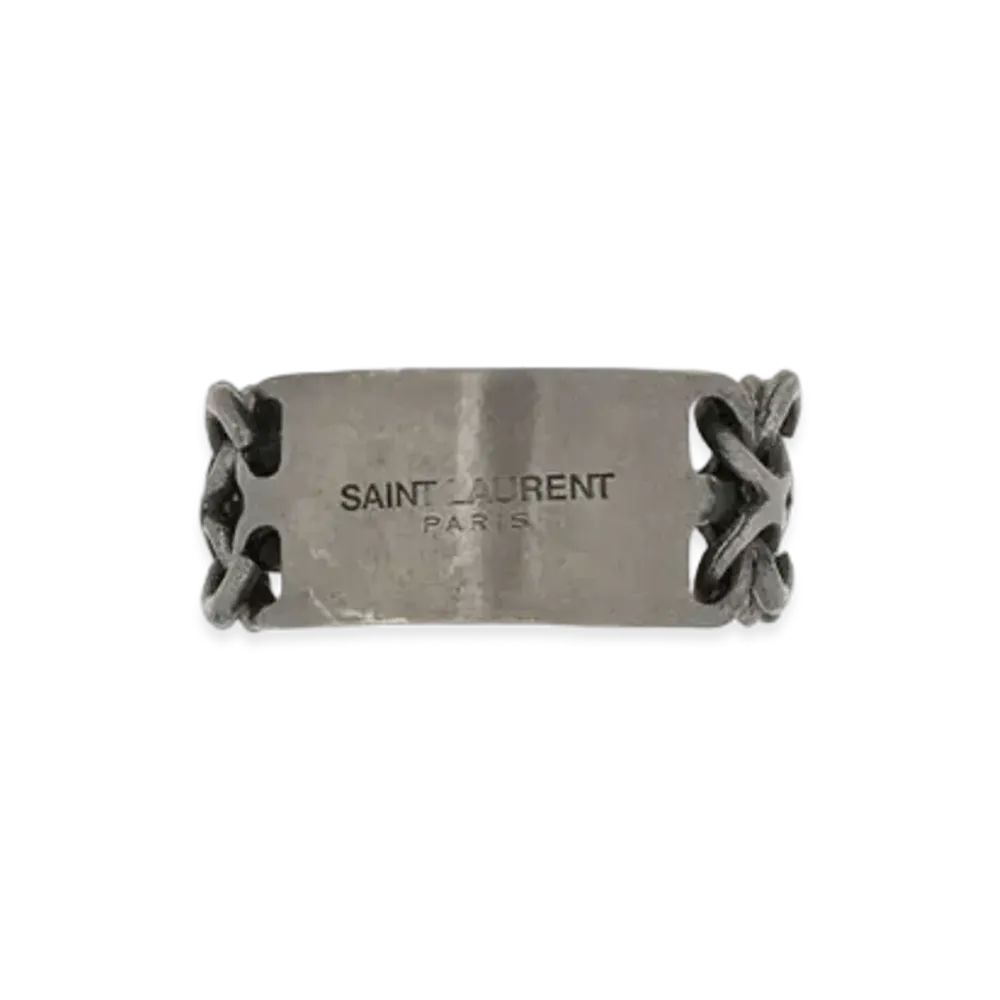 Saint Laurent ID Metal Plate Ring "Oxidized Silver"