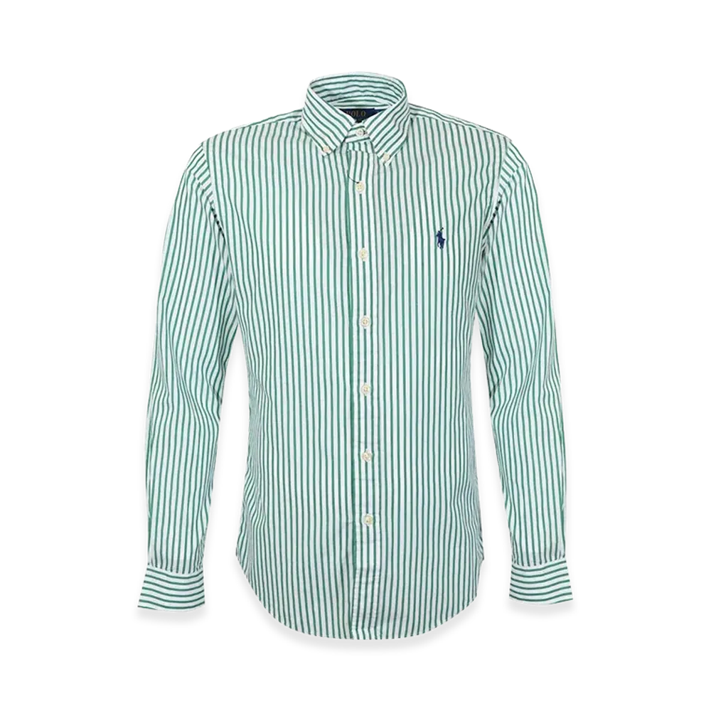 Polo Ralph Lauren Striped Cotton Poplin Shirt / "White/Green"
