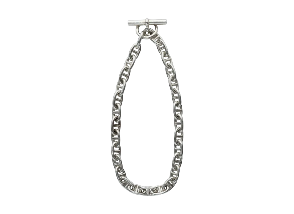 Hermes 70s-80s Cursive Script Chaine d'Ancre GM Necklace "Silver"