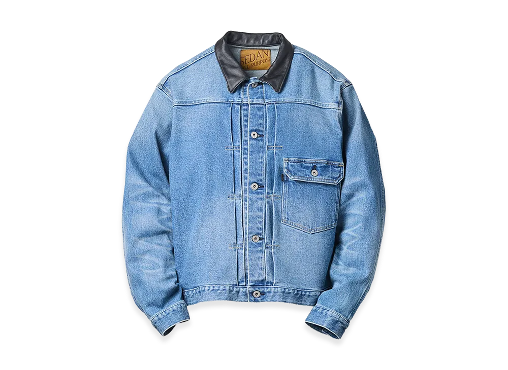 SEDAN ALL-PURPOSE Leather Collar Denim Jacket "Indigo"