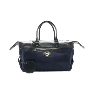 BALENCIAGA Wool Leather Boston Bag "Navy"