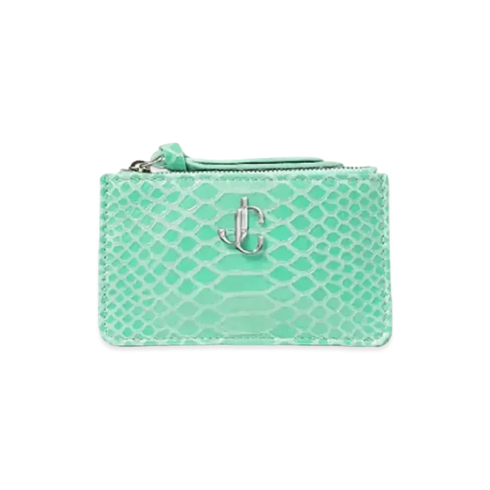 Jimmy Choo Nancy Gel Snake Print Leather Key Case With JC Logo "Silver/Miami Mint"