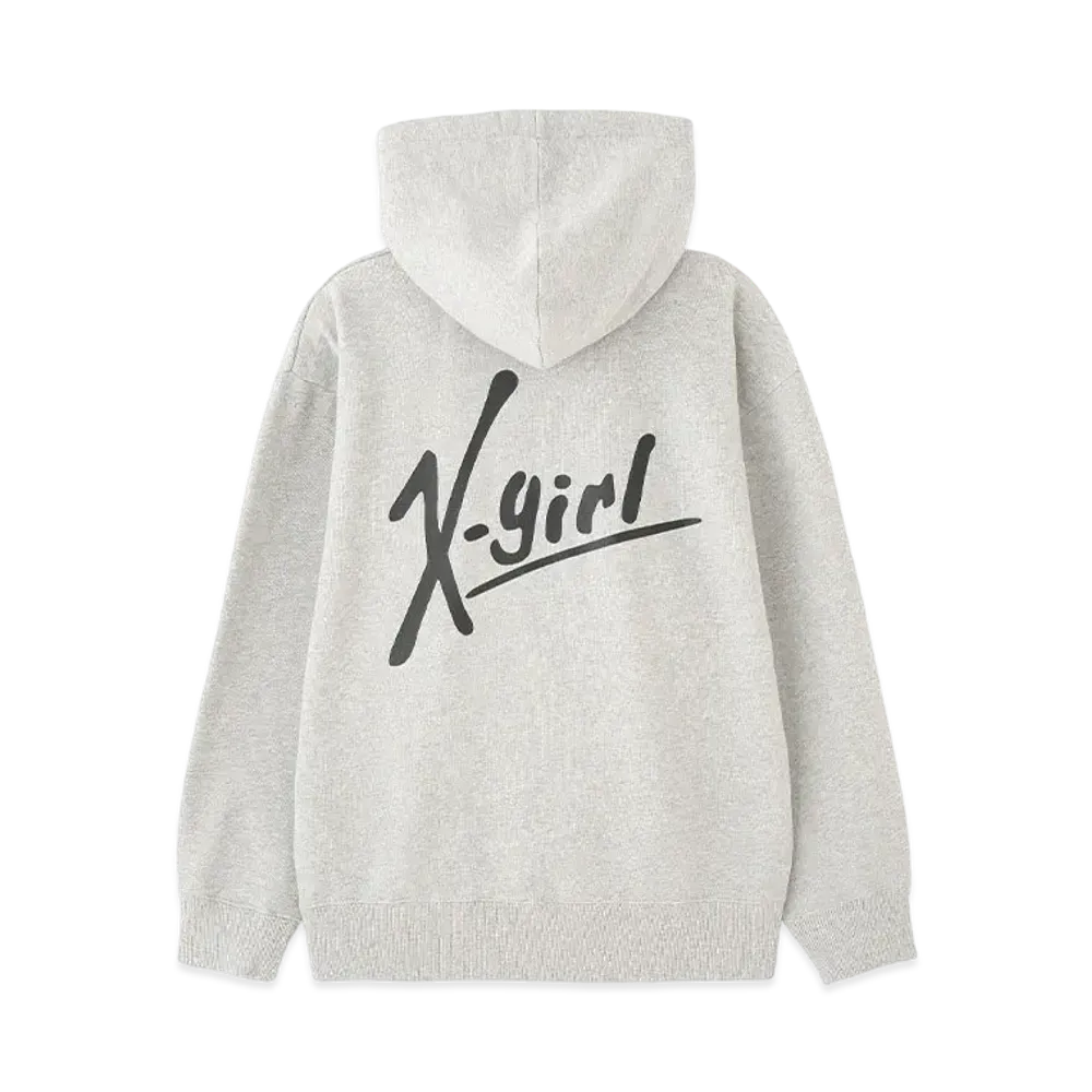 X-Girl Handwriting Logo Zip Up Sweat Hoodie "Ash"