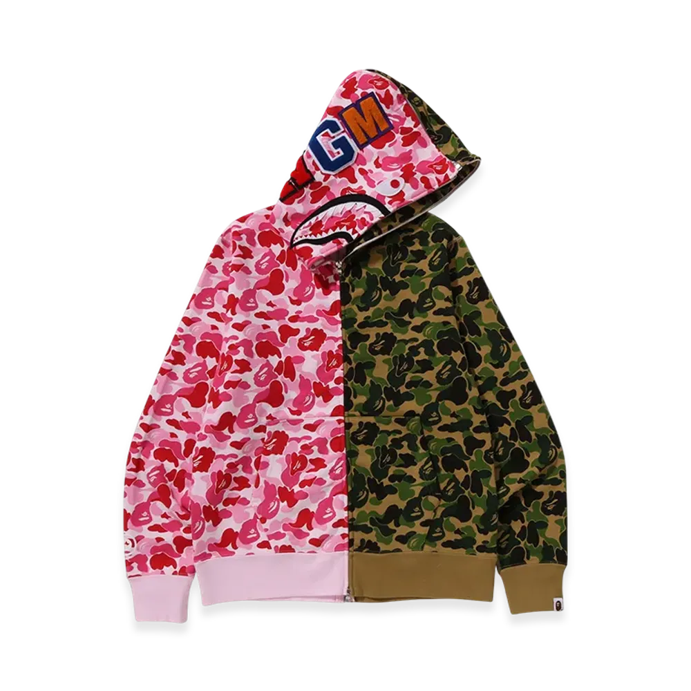 A BATHING APE Abc Camo Separate Shark Full Zip Hoodie "Pink/Green"