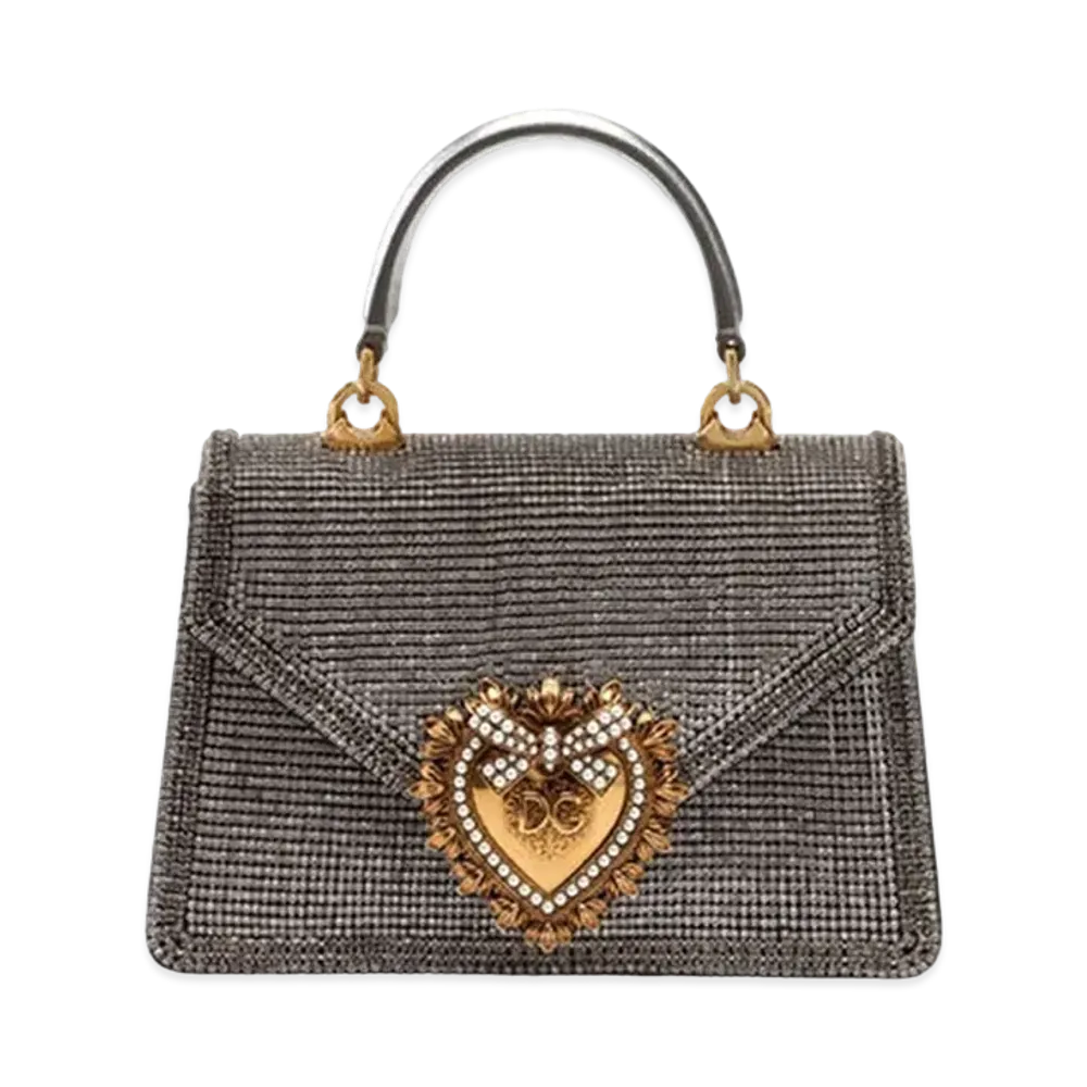 Dolce&Gabbana Devotion Bag Small Rhinestone & Moldore Papa Leather "Silver"