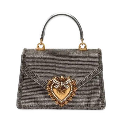 Dolce&Gabbana Devotion Bag Small Rhinestone & Moldore Papa Leather "Silver"