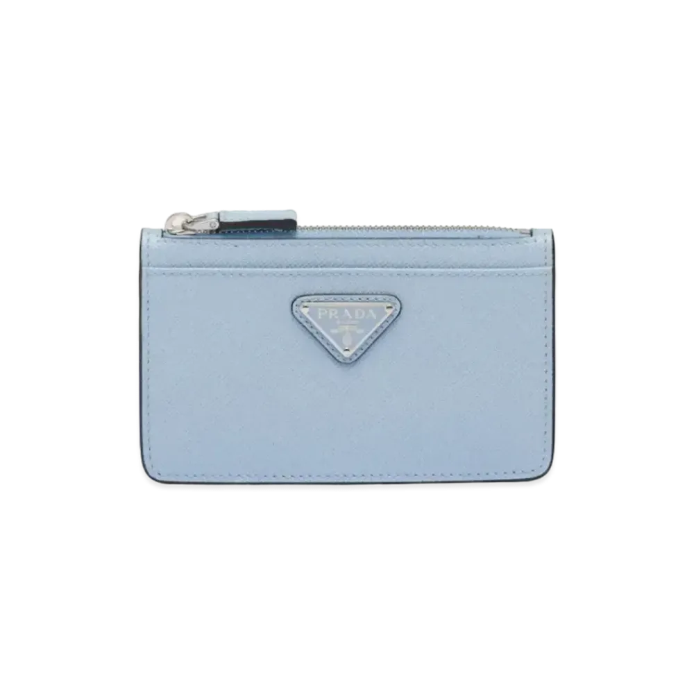 PRADA Saffiano Triangle Card Case "Light Blue"