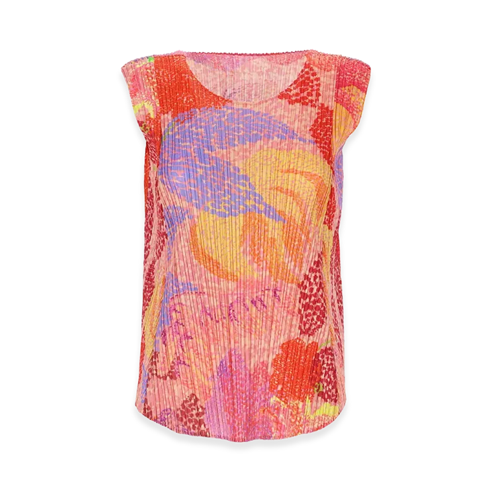 PLEATS PLEASE ISSEY MIYAKE Women's V-Neck Pleated Foggy Top "Multicolor"