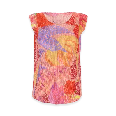 PLEATS PLEASE ISSEY MIYAKE Women's V-Neck Pleated Foggy Top "Multicolor"