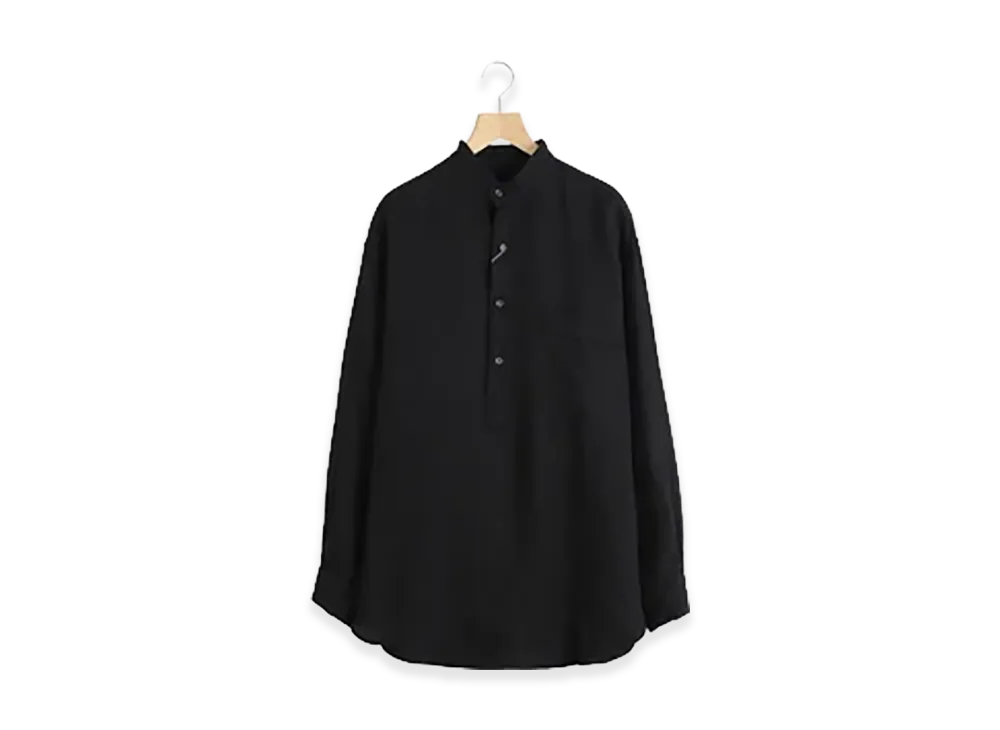 COMOLI Linen W Cross Pullover Shirt "Black"