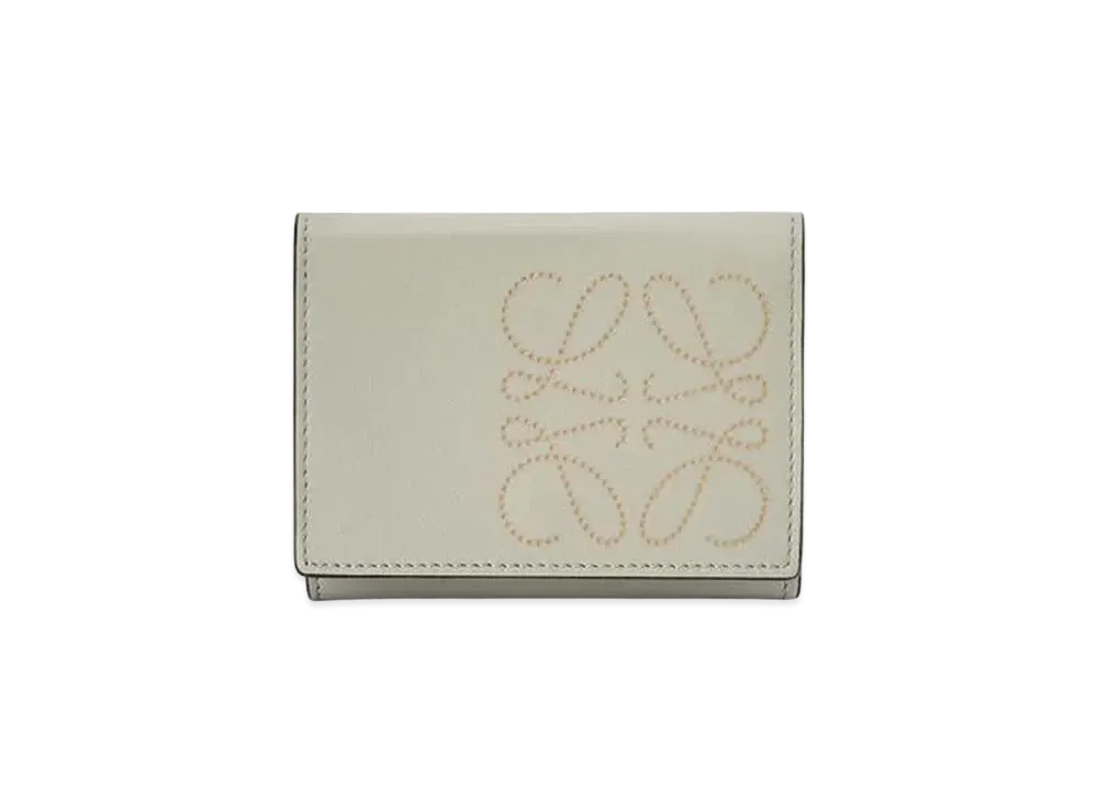 LOEWE Brand Trifold 6 Cardholder In Calfskin "Light Green / Dark Gold"