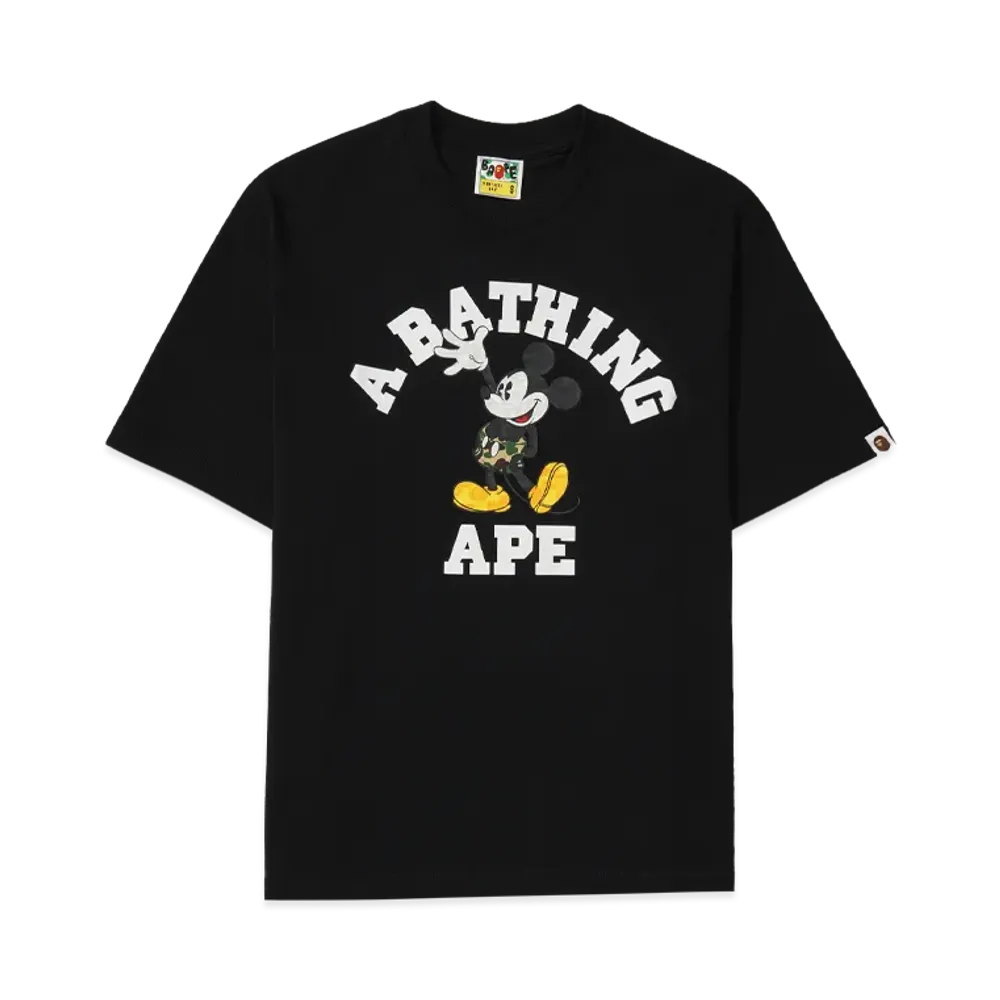 A BATHING APE x Disney Mickey Mouse College Relaxed Fit Tee "Black"
