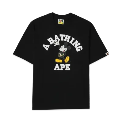 A BATHING APE x Disney Mickey Mouse College Relaxed Fit Tee "Black"