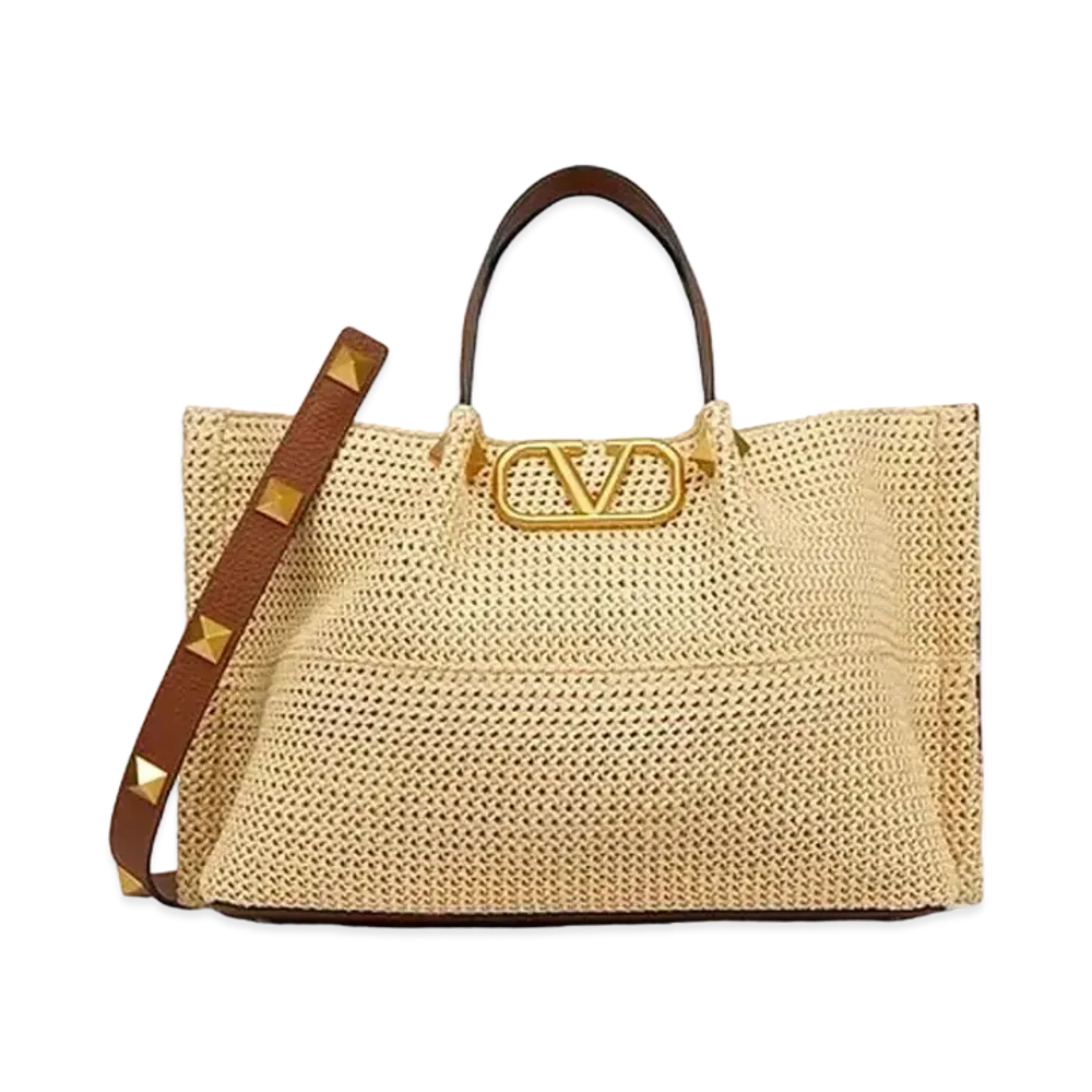 Valentino Summer Tote Straw Medium Tote "Natural"