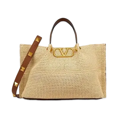 Valentino Summer Tote Straw Medium Tote "Natural"