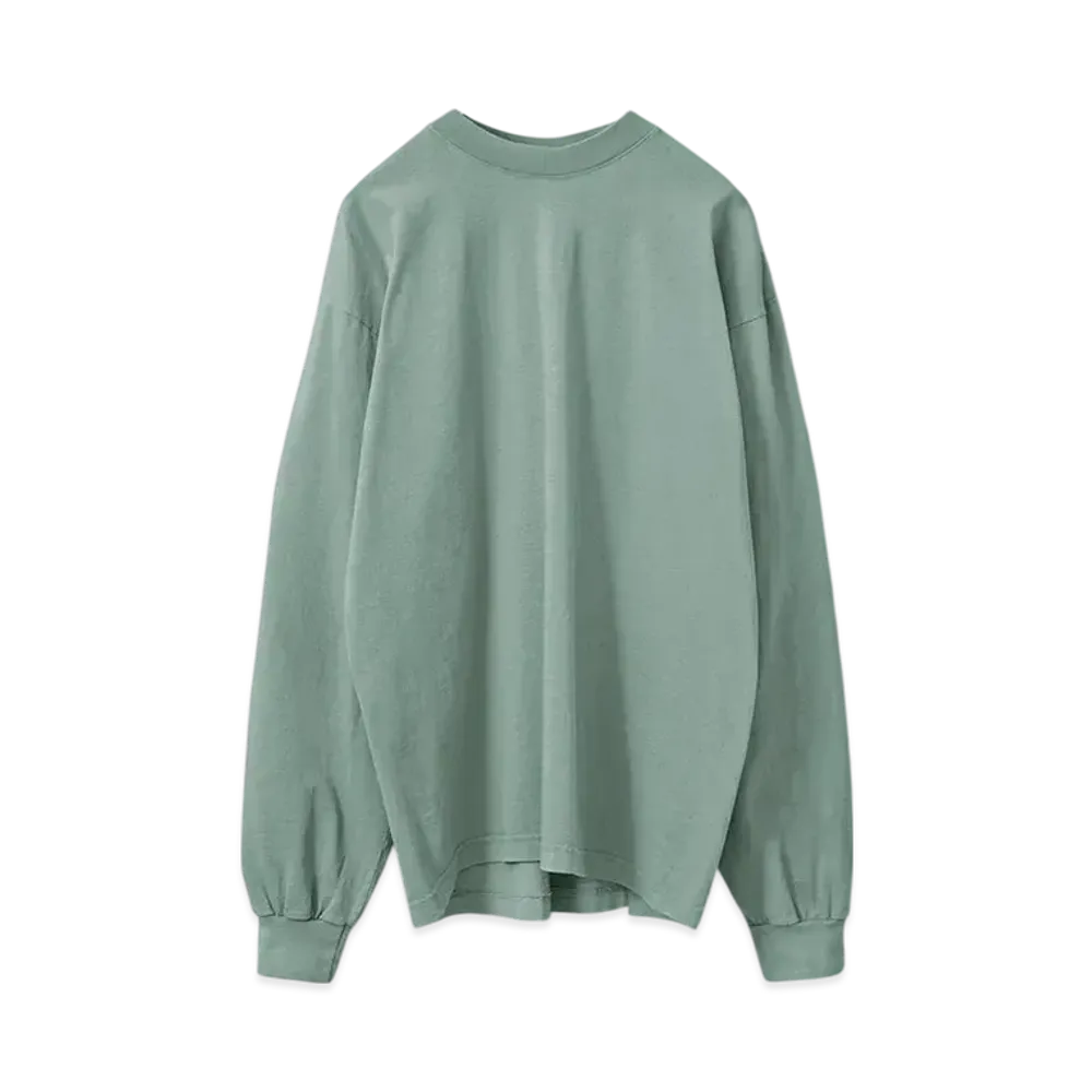 Los Angeles Apparel 6.5OZ Garment Dyed Long Sleeve Crew Neck T-Shirt Made In USA "Atlantic Green"