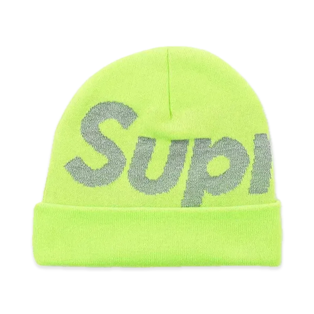 Supreme Reflective Big Logo Beanie "Neon Green"