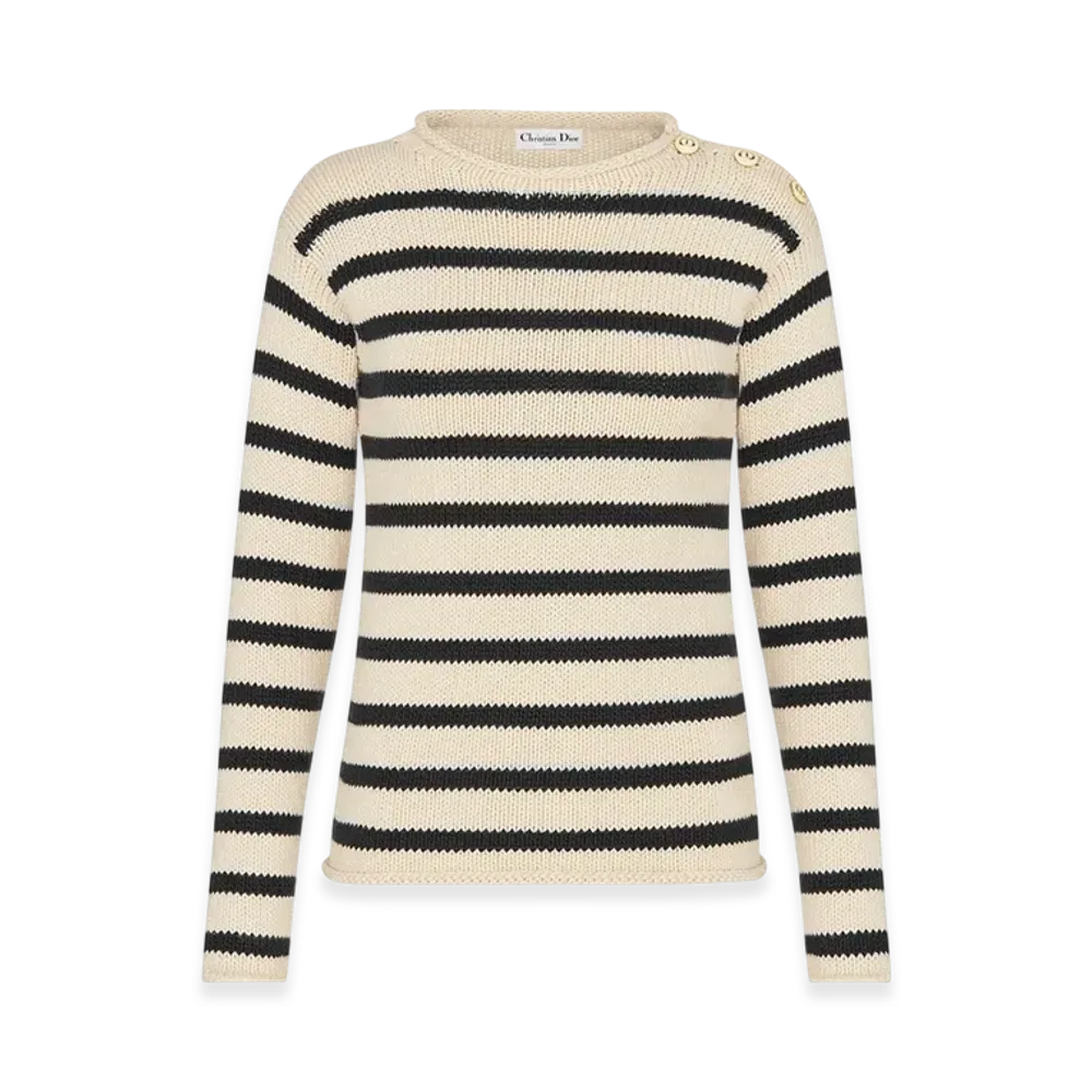 Dior Women's Sweater Mariniere Cashmere Cotton Knit "Ecru/Black"