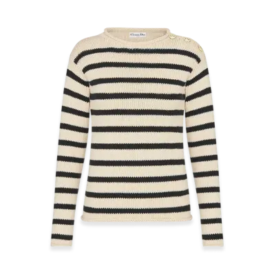 Dior Women's Sweater Mariniere Cashmere Cotton Knit "Ecru/Black"