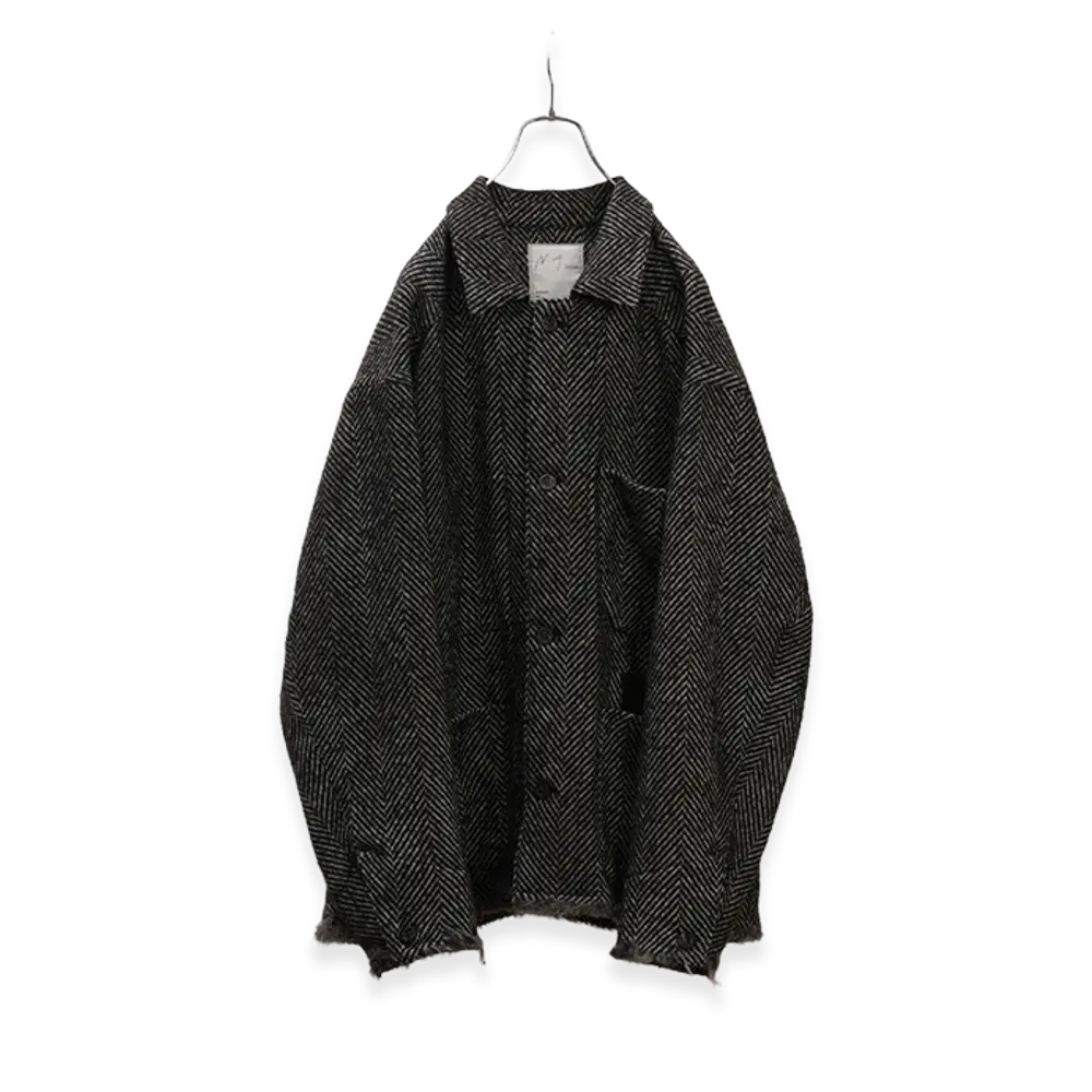 ANCELLM Damage Wool Herringbone Cover All "White/Black"