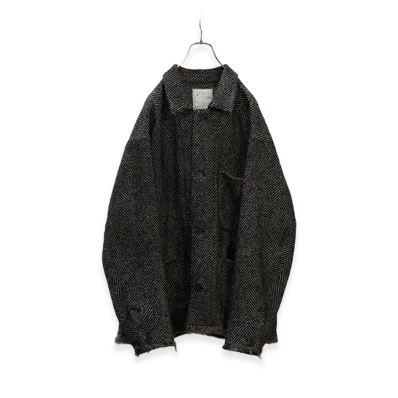 ANCELLM Damage Wool Herringbone Cover All "White/Black"