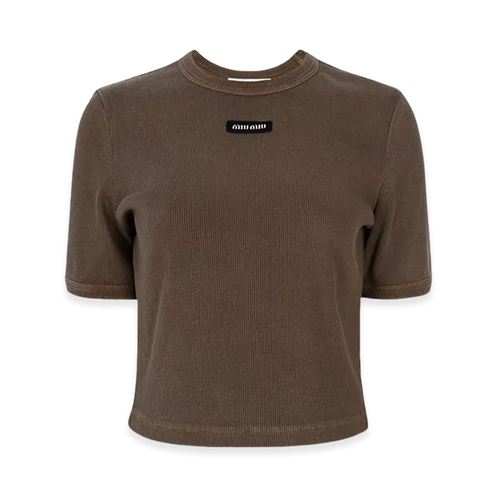 MIU MIU Women's Logo Patch Cropped T-Shirt "Cocoa Brown"