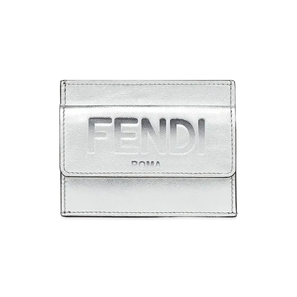 FENDI Leather Card Case "Silver"