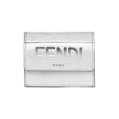 FENDI Leather Card Case "Silver"