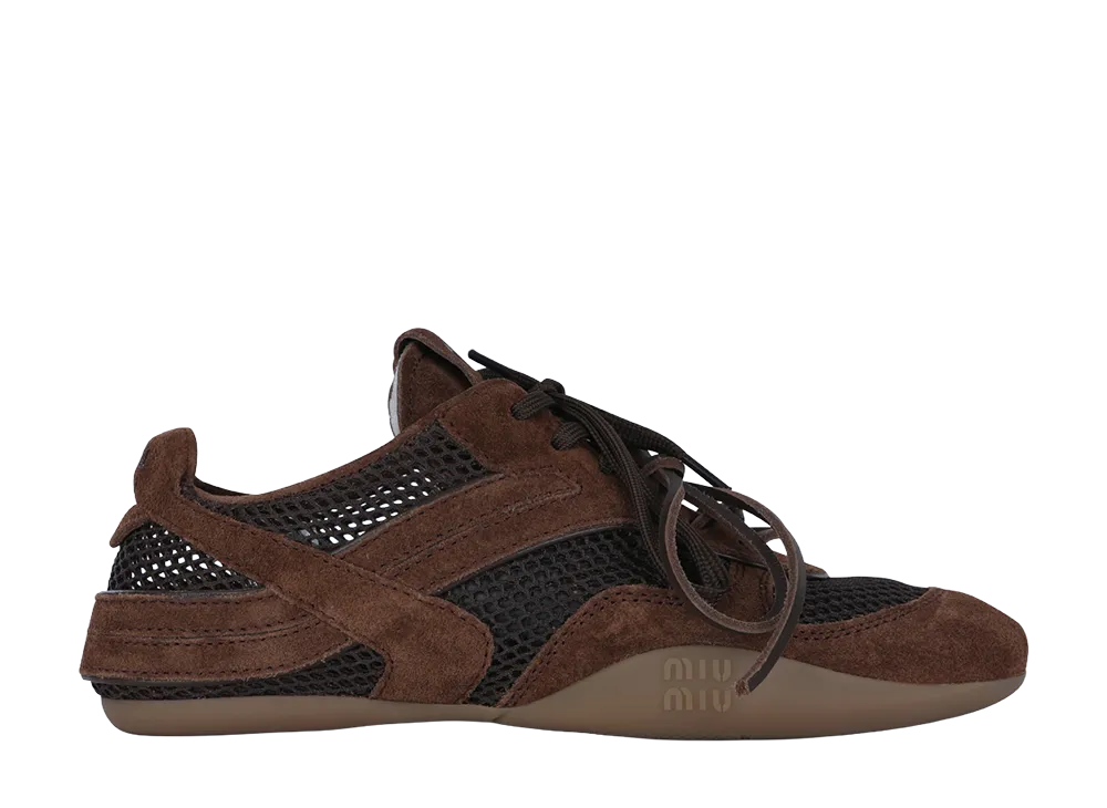 MIU MIU Women's Suede And Mesh Sneakers "Brown"