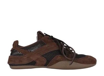MIU MIU Women's Suede And Mesh Sneakers "Brown"