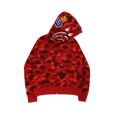 A BATHING APE COLOR CAMO SHARK WIDE FIT FULL ZIP DOUBLE HOODIE "Red"